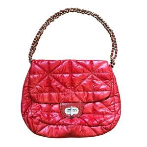 Chico’s Red Quilted Shoulder Bag with Gold Chain Strap